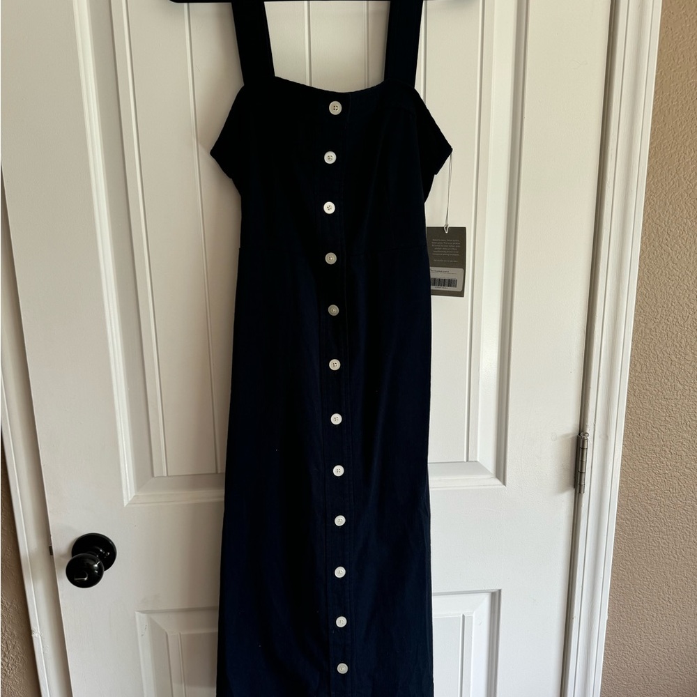 Everlane Navy Midi Dress with Button Detail